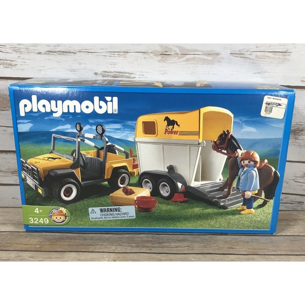 Vintage Playmobil 3249 Farm Horse Trailer Jeep 2001 RARE Horse Yellow 2001